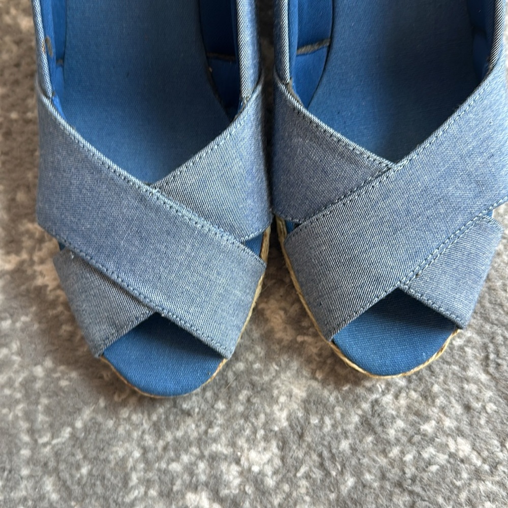 Chaps 💚 Blue and Tan Wedge Espadrilles - Picture 9 of 13